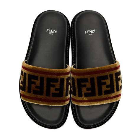 fendi velvet logo sandals|Fendi logo slip on sandals.